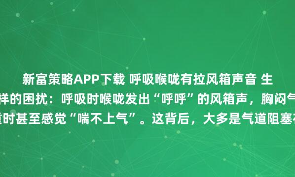 新富策略APP下载 呼吸喉咙有拉风箱声音 生活中，不少人会遇到这样的困扰：呼吸时喉咙发出“呼呼”的风箱声，胸闷气短、吸气费力，严重时甚至感觉“喘不上气”。这背后，大多是气道阻塞在“作祟”。气道作为人体呼吸的“必经之路”，一旦因炎症、痉挛或异物等出现狭窄，气流通过时就会产生异常声响，同时影响气体交换，长期忽...